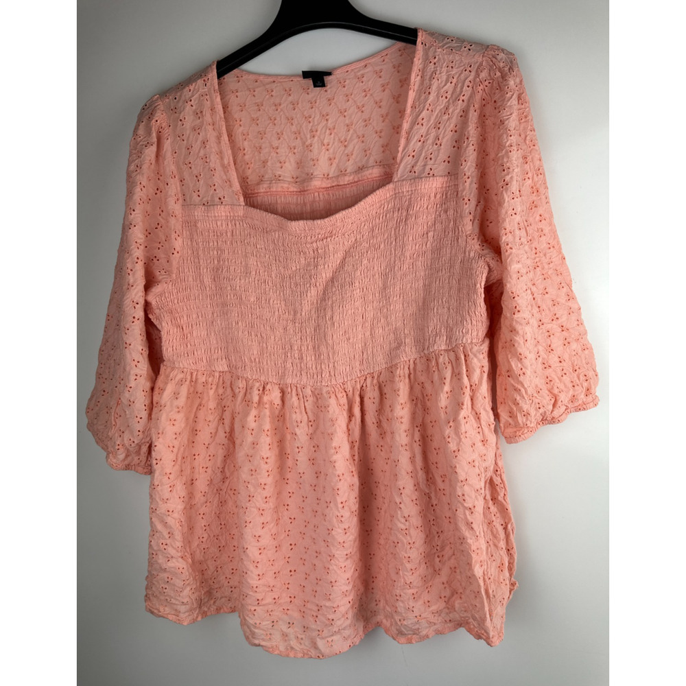 Torrid Voile Eyelet Smocked Babydoll 3/4 Sleeve Top Peach Women's Plus Size 3 3X - Picture 3 of 10